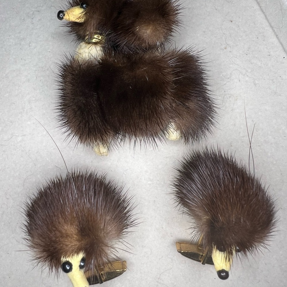 Vintage 1950s Poodle Dog Mink Brooch and Cufflinks Jewelry Set